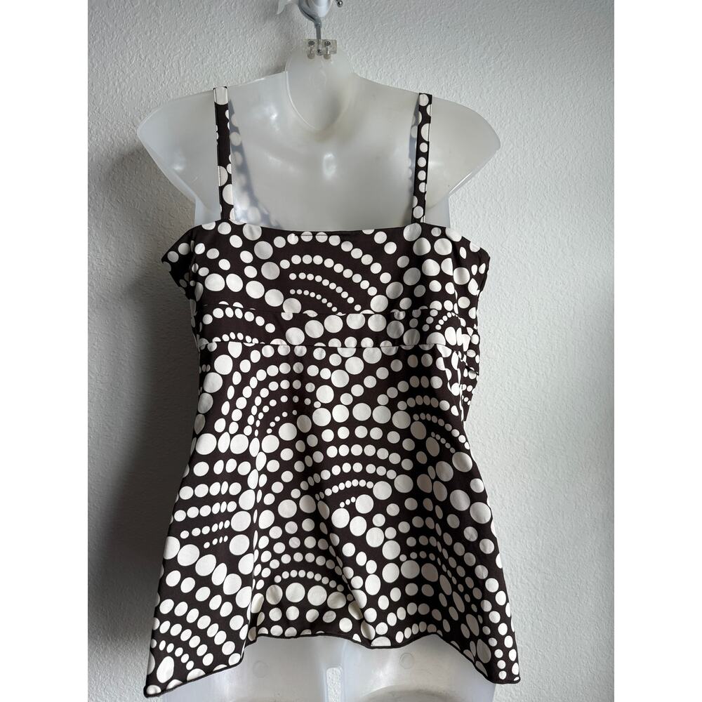 Y2K Babydoll Empire Waist Size L Festival Tank Top Brown Cream Polka Dot by INC - Picture 4 of 6